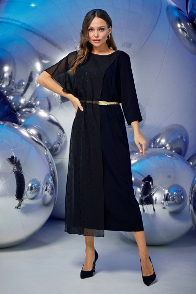 Платье нарядное приталенное с шифоновыми вставками Магия моды 2359 черный - фото 2