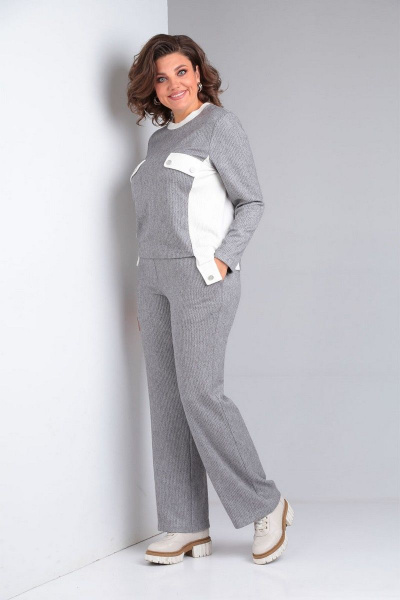 Костюм свободный из вискозы и трикотажа на высокой посадке VIA-Mod 617 графит - фото 2