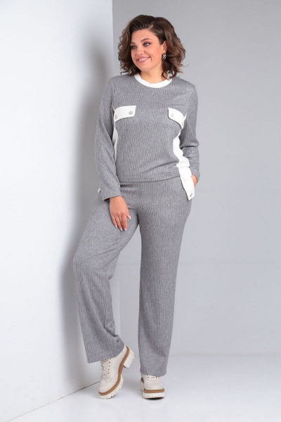 Костюм свободный из вискозы и трикотажа на высокой посадке VIA-Mod 617 графит - фото 1