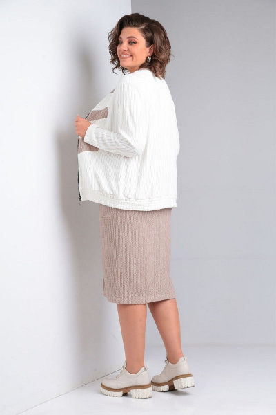 Комплект из трикотажа с юбкой на разрезе и бомбером VIA-Mod 620 беж - фото 4