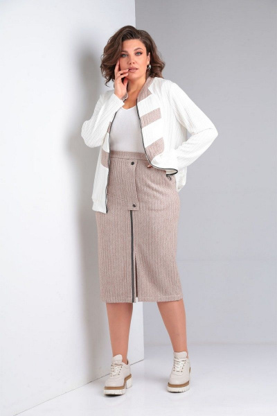 Комплект из трикотажа с юбкой на разрезе и бомбером VIA-Mod 620 беж - фото 2