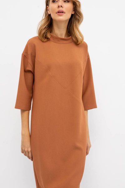 Платье свободного силуэта из поливискозы с фигурной кокеткой VIZANTI 9355 карамельный - фото 4