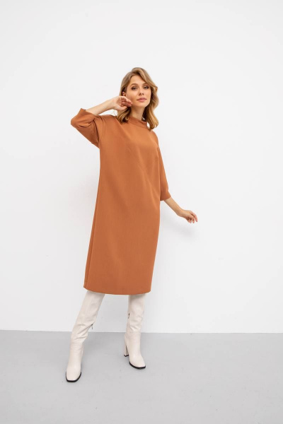 Платье свободного силуэта из поливискозы с фигурной кокеткой VIZANTI 9355 карамельный - фото 3