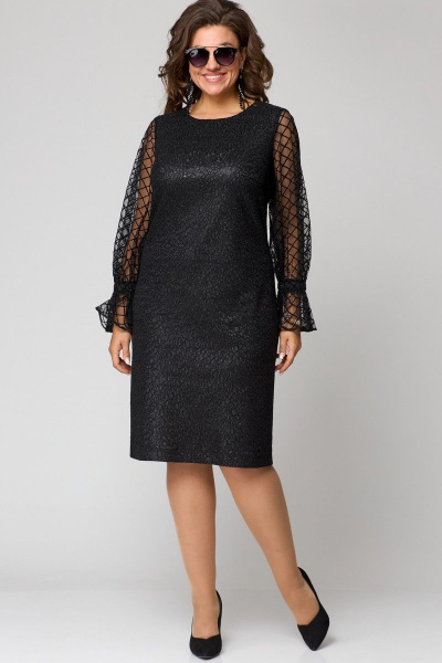 Платье нарядное с набивным дизайном и воланами EVA GRANT 7284 черный/сетка - фото 2