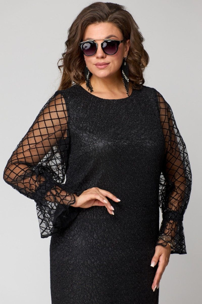 Платье нарядное с набивным дизайном и воланами EVA GRANT 7284 черный/сетка - фото 8