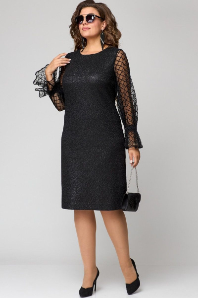 Платье нарядное с набивным дизайном и воланами EVA GRANT 7284 черный/сетка - фото 5