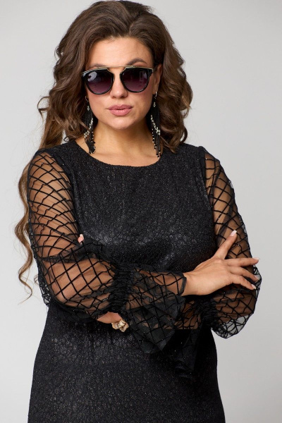 Платье нарядное с набивным дизайном и воланами EVA GRANT 7284 черный/сетка - фото 9