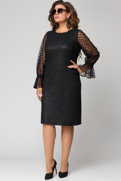 Платье нарядное с набивным дизайном и воланами EVA GRANT 7284 черный/сетка - фото 4