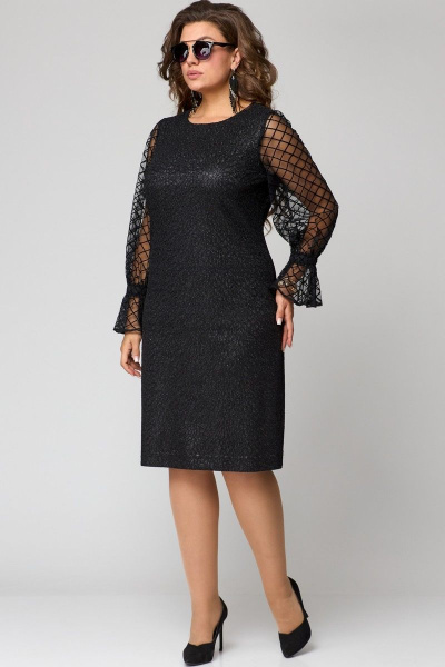 Платье нарядное с набивным дизайном и воланами EVA GRANT 7284 черный/сетка - фото 3