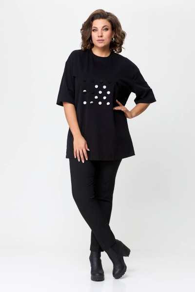 Черная футболка с пайетками на свободном силуэте Avenue 0314-3 - фото 10