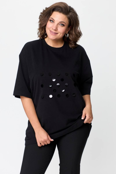 Черная футболка с пайетками на свободном силуэте Avenue 0314-3 - фото 9