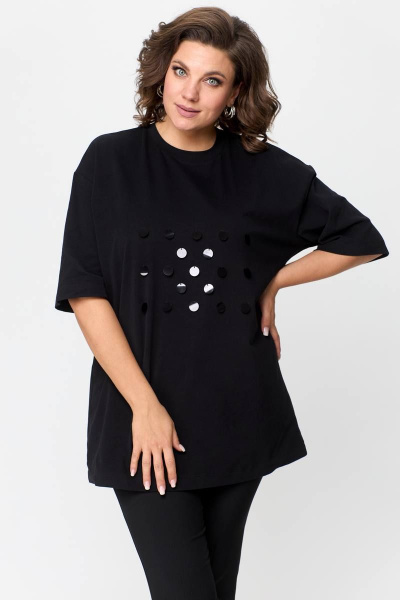 Черная футболка с пайетками на свободном силуэте Avenue 0314-3 - фото 8