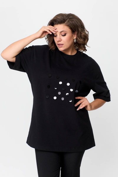 Черная футболка с пайетками на свободном силуэте Avenue 0314-3 - фото 7