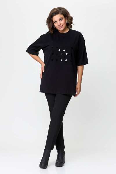 Черная футболка с пайетками на свободном силуэте Avenue 0314-3 - фото 1