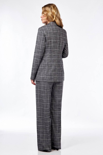 Демисезонный костюм из текстиля с жакетом, жилетом и палаццо Ольга Стиль Л-303 серый_клетка - фото 2