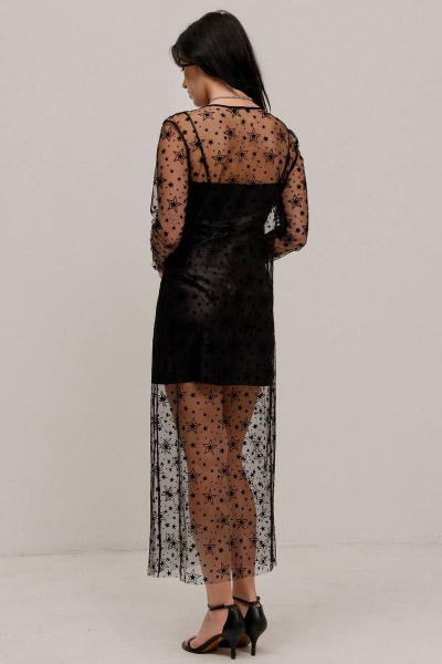 Молодежное платье из сетки и атласа с рисунком и без застежки JRSy 2392 черный - фото 3