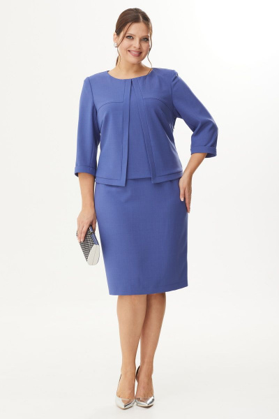 Синее платье из текстиля с кокетками и декоративными пуговицами Орхидея 1355 - фото 1