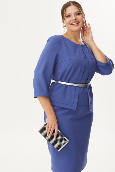 Синее платье из текстиля с кокетками и декоративными пуговицами Орхидея 1355 - фото 4