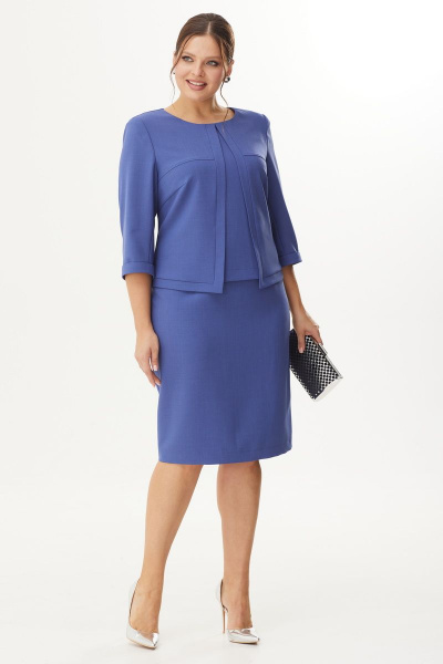 Синее платье из текстиля с кокетками и декоративными пуговицами Орхидея 1355 - фото 3