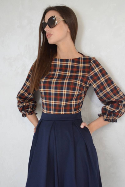 Романтичное платье из трикотажа с расклешенной юбкой Patriciа C14728 темно-синий,фуксия - фото 3