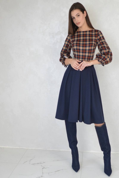 Романтичное платье из трикотажа с расклешенной юбкой Patriciа C14728 темно-синий,фуксия - фото 1