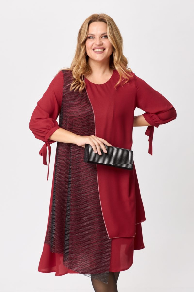 Двухслойное платье из шифона и текстиля, красное, нарядное, длинное Michel chic 2149 красный - фото 8