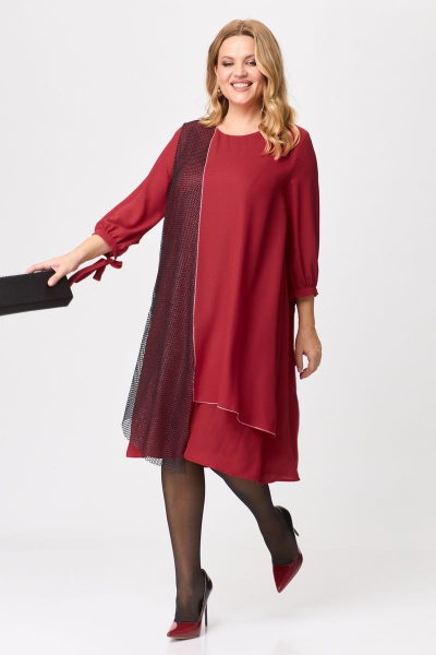 Двухслойное платье из шифона и текстиля, красное, нарядное, длинное Michel chic 2149 красный - фото 4