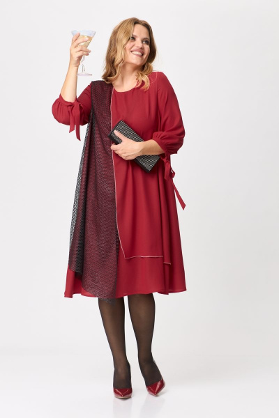 Двухслойное платье из шифона и текстиля, красное, нарядное, длинное Michel chic 2149 красный - фото 2