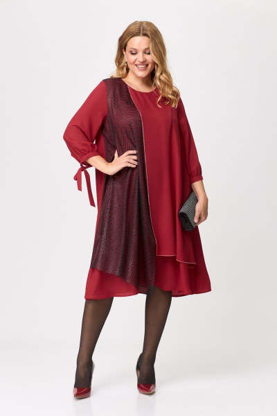 Двухслойное платье из шифона и текстиля, красное, нарядное, длинное Michel chic 2149 красный - фото 1