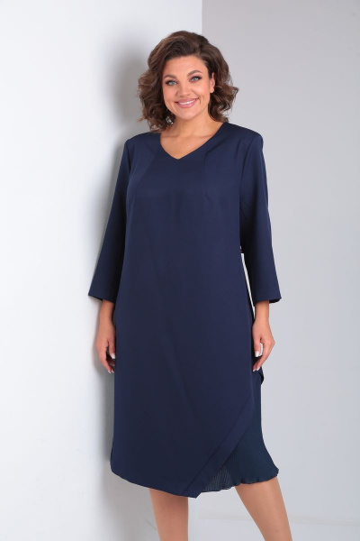 Платье прямого силуэта из текстиля и шифона, синее, нарядное Ивелта плюс 1779 - фото 2