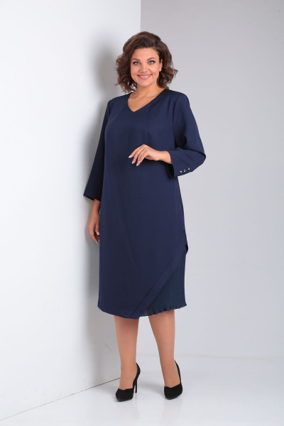 Платье прямого силуэта из текстиля и шифона, синее, нарядное Ивелта плюс 1779 - фото 1