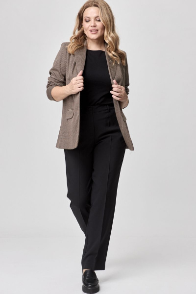 Комплект брюки и жакет из хлопка, коричневый, классический стиль БелЭльСтиль 203-2_78_22+596-2_79_22 коричнево-черный - фото 4