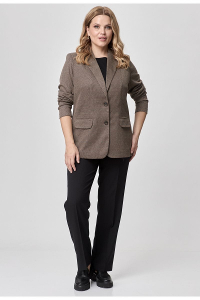 Комплект брюки и жакет из хлопка, коричневый, классический стиль БелЭльСтиль 203-2_78_22+596-2_79_22 коричнево-черный - фото 3