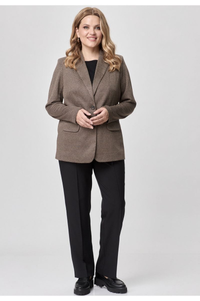 Комплект брюки и жакет из хлопка, коричневый, классический стиль БелЭльСтиль 203-2_78_22+596-2_79_22 коричнево-черный - фото 2
