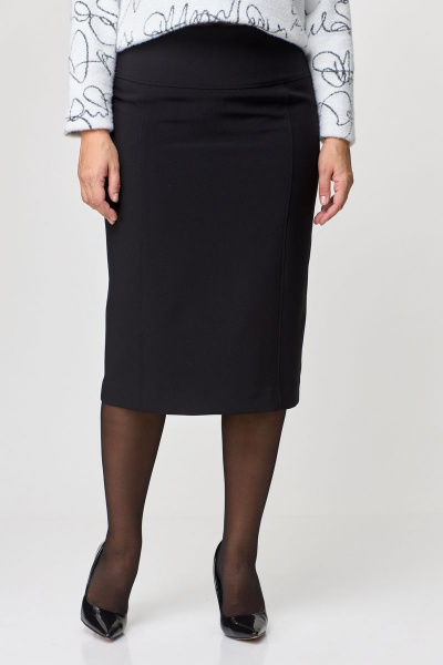 Юбка прямого силуэта из хлопка, черная, демисезонная деловая модель БелЭльСтиль 536-2_93_22 черный - фото 2