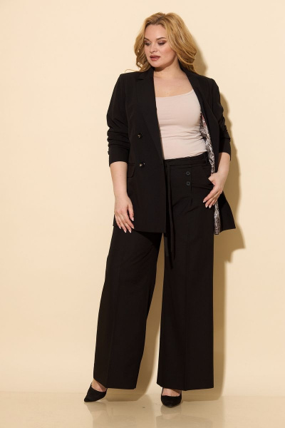 Брюки-палаццо из текстильной ткани, черные, комфортная повседневная посадка БелЭльСтиль 565-1_57_22 черный - фото 1