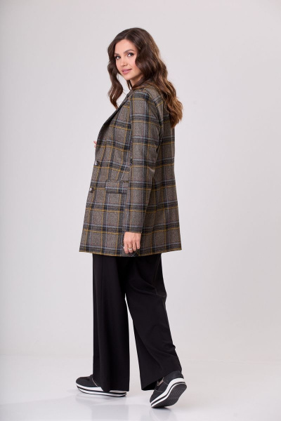 Комплект жакета и брюк из хлопка, коричневый, универсальный стиль БелЭльСтиль 860-2_92_22+565-1_57_22 коричнево-желтая клетка - фото 5