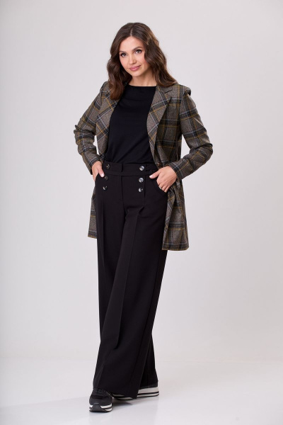 Комплект жакета и брюк из хлопка, коричневый, универсальный стиль БелЭльСтиль 860-2_92_22+565-1_57_22 коричнево-желтая клетка - фото 3