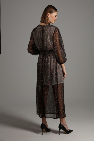 Платье шифон длинное с разрезом и собранной по талии юбкой NikVa 407 черное_брызги - фото 2