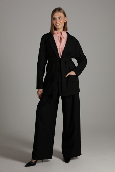 Черный жакет свободного силуэта из костюмной ткани на подкладке NikVa 396-3 черный - фото 4