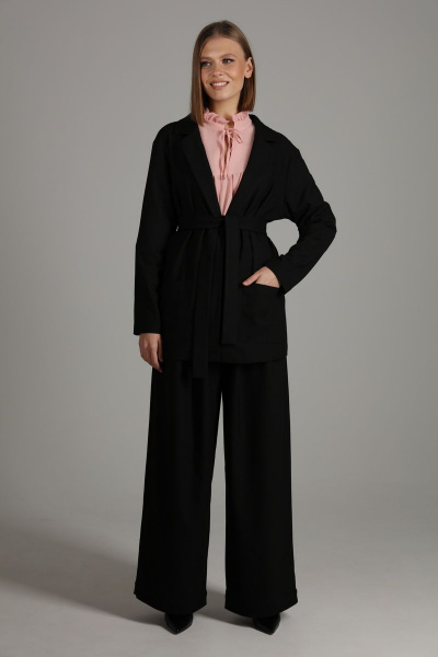 Черный жакет свободного силуэта из костюмной ткани на подкладке NikVa 396-3 черный - фото 3