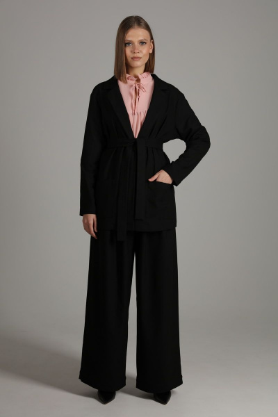 Черный жакет свободного силуэта из костюмной ткани на подкладке NikVa 396-3 черный - фото 1