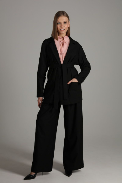 Нарядный костюм жакет и брюки из текстиля классического кроя NikVa 419-1 черный - фото 1