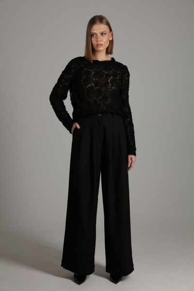 Нарядный костюм жакет и брюки из текстиля классического кроя NikVa 419-1 черный - фото 3