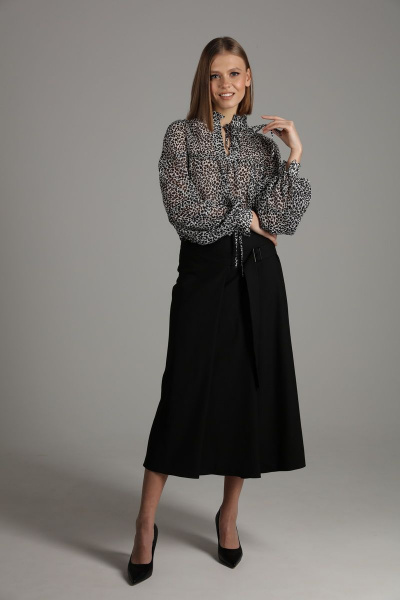 Костюм 2-ка из текстиля с юбкой миди и поясом NikVa 419-2 черный - фото 4