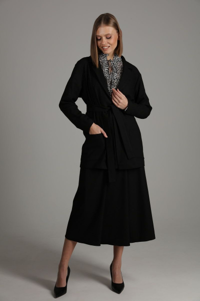 Костюм 2-ка из текстиля с юбкой миди и поясом NikVa 419-2 черный - фото 1