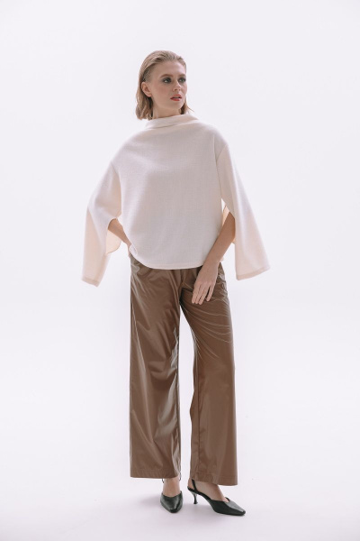 Креативные брюки из экокожи свободного кроя NikVa 420 рыжий - фото 1