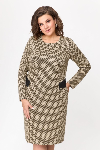 Демисезонное платье из вискозы с длинным рукавом DaLi 5661 капучино - фото 4