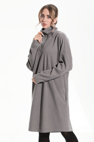 Платье прямое из трикотажа с высоким воротником-застежкой Golden Valley 4903-1 серый - фото 1