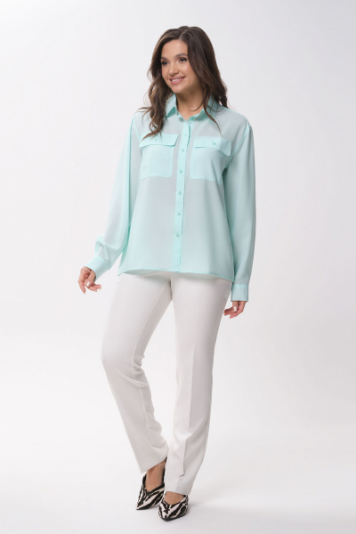 Блуза свободная из текстиля с длинным рукавом и воротом Панда 163440w мятный - фото 2